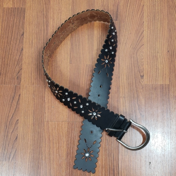 Express Leather Rhinestone/Stud Laser Cut Belt - Picture 6 of 8